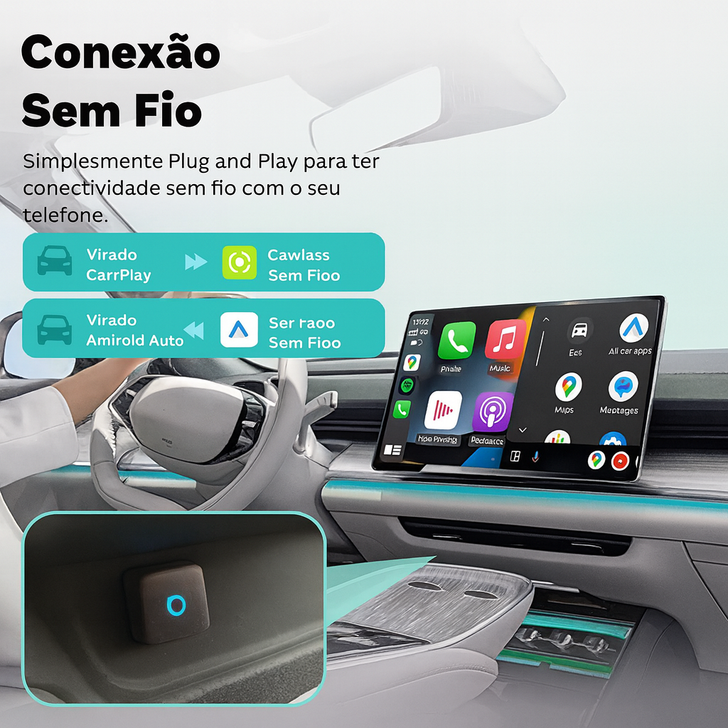 Mini 3.0 Ultra Cube – CarPlay & Android Auto Sem Fios